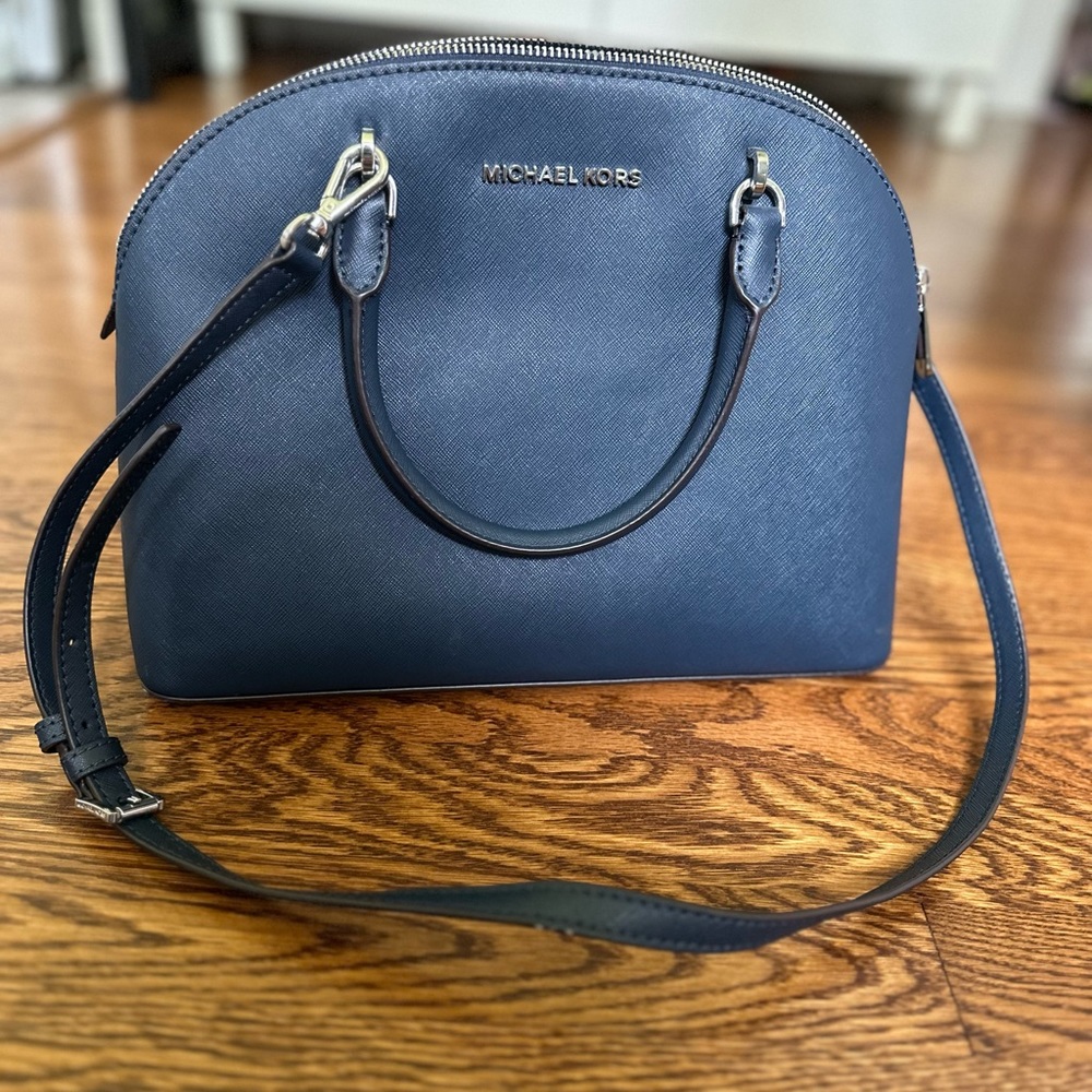 Michael Kors Authentic Emmy Large Dome Satchel - Navy Blue